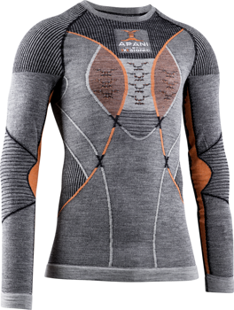 Thermounterwäsche X-BIONIC Apani 4.0 Merino Shirt Round Neck LG SL Black/Grey/Orange - 2022/23